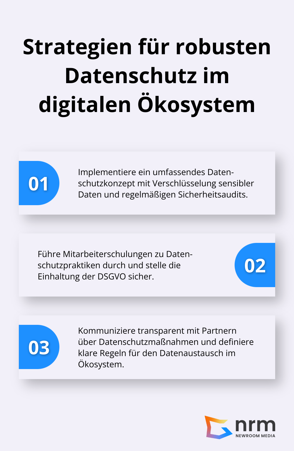 Infografik listet drei Hauptstrategien für effektiven Datenschutz in digitalen Ökosystemen - Digital Ecosystems