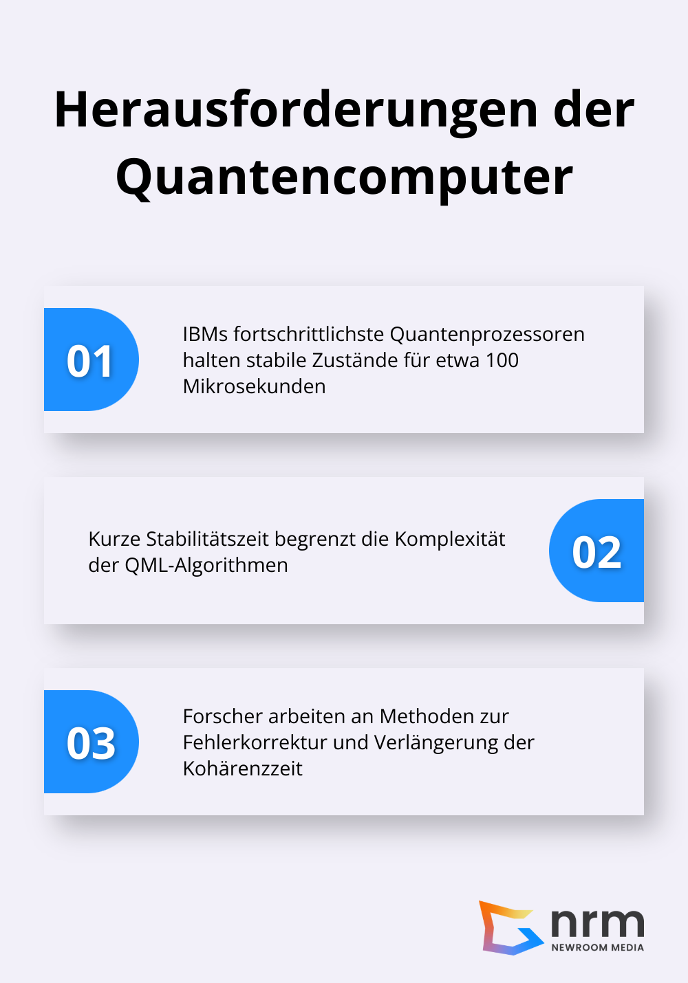 Infografik zeigt, dass IBMs fortschrittlichste Quantenprozessoren nur etwa 100 Mikrosekunden lang stabile Zustände halten - Quantum Machine Learning