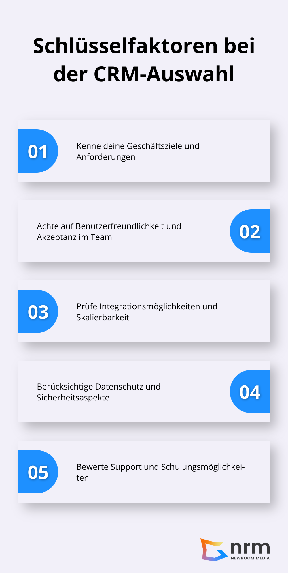 Infografik listet die wichtigsten Faktoren bei der Auswahl einer CRM-Lösung auf - crm softwarelösungen