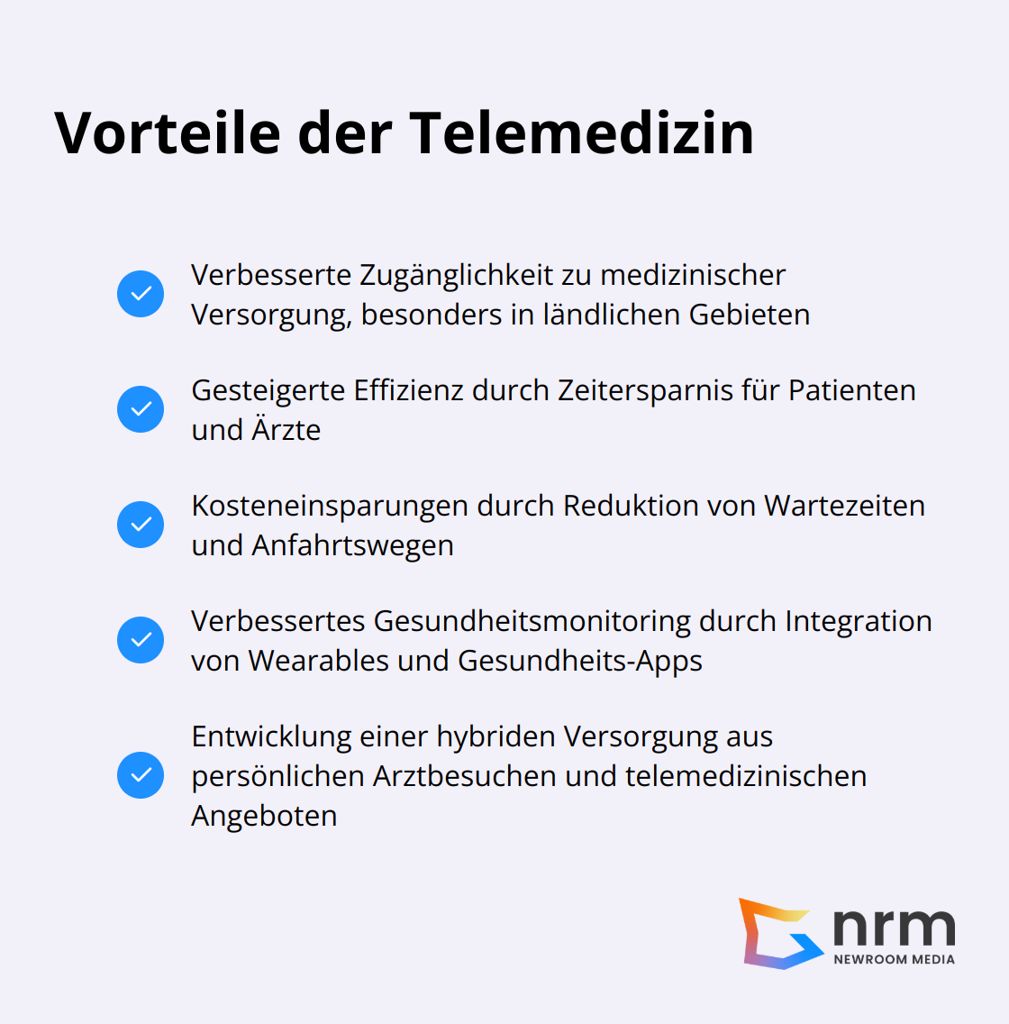 Liste der Vorteile der Telemedizin: Zugänglichkeit, Effizienz, Kosteneinsparungen, Gesundheitsmonitoring und hybride Versorgung